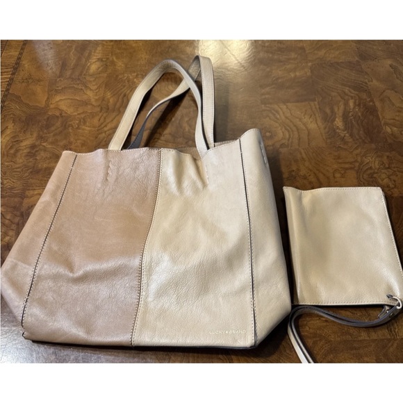 Lucky Brand Leather Two-toned Shoulder Tote Handbag w/ matching insert wristlet - Picture 1 of 14